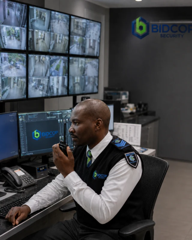 BidCop Security controller monitoring CCTV and coordinating operations