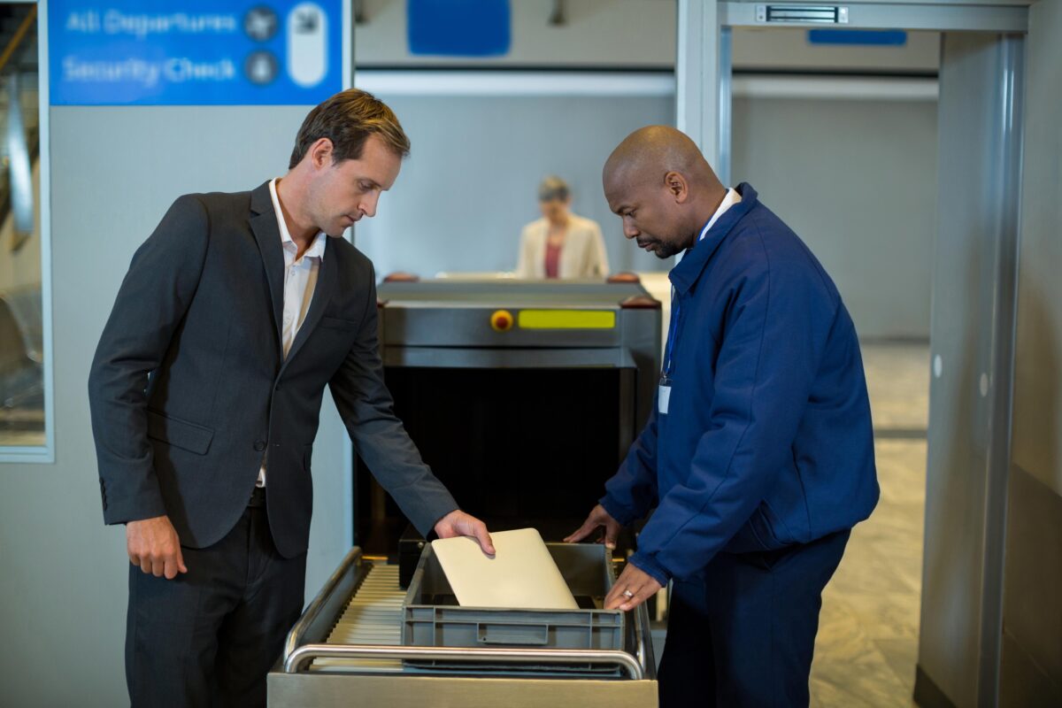 Security officer checking a package